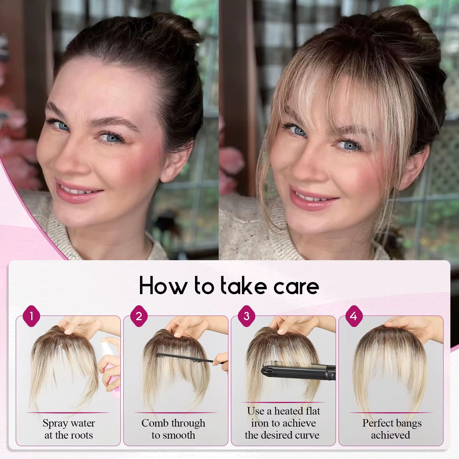 Frange de cheveux 100% humains marron pour femmes