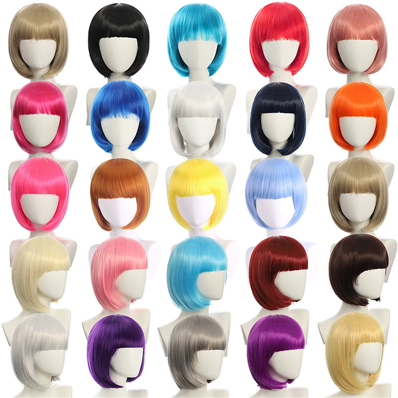 Perruque courte synthétique multicolore avec frange pour hommes et femmes