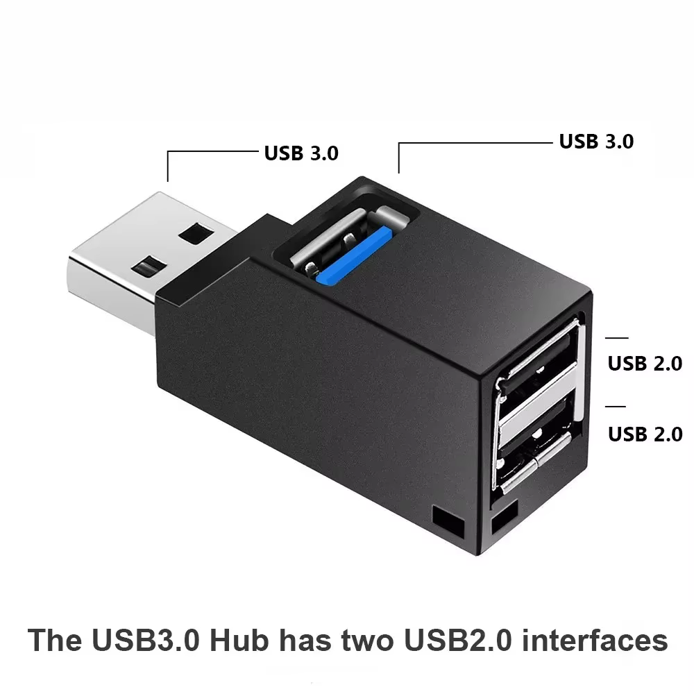 Adaptateur Hub USB 3.0 Haute Vitesse, Extension Mini Splitter Box 1 vers 3 Ports pour PC Portable, Lecteur de Carte USB 2.0, Clé USB