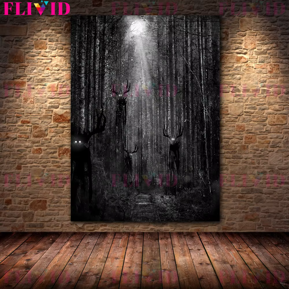 Peinture sur toile d'art mural vintage, une ombre dans la forêt, des Wraiths, fantôme d'horreur, affiche d'art vidéo, impression, décoration de la maison, sans cadre