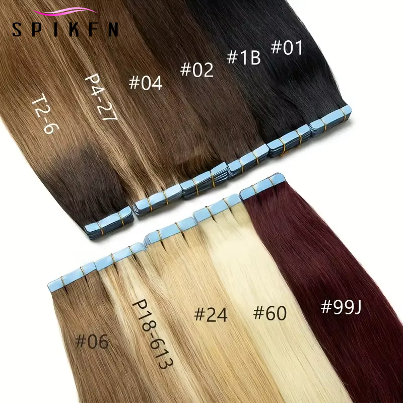 Extensions de cheveux humains lisses bordeaux 99J à bandes adhésives 50G - 100%