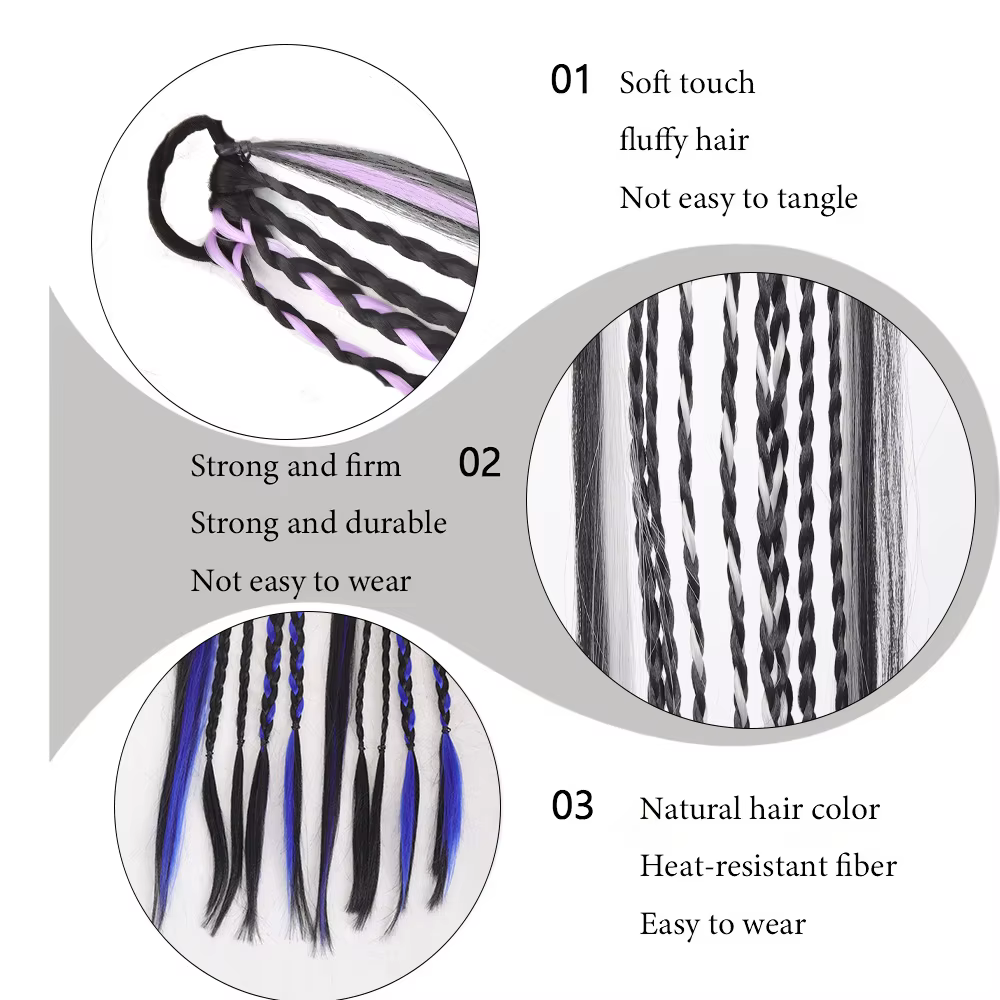 Extensions de queue de cheval tressées longues en cheveux synthétiques