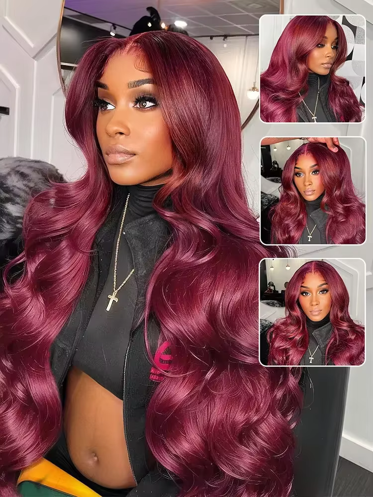 Perruque en dentelle HD bordeaux 13x6