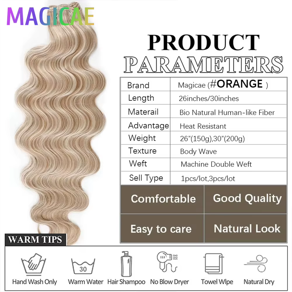 30 pouces 200 grammes surbrillance blonde 27/613 Ombre Brown 6 #   Extension de cheveux synthétiques à haute température, Body Wave, Bio-Protain