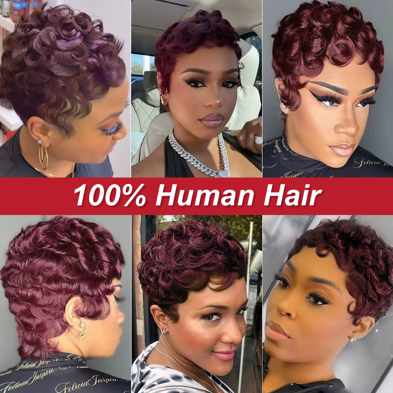 613 miel blond bouclés coupe lutin perruque 100% cheveux humains avec frange courte bouclés perruques de cheveux humains pour les femmes fabriqués à la Machine