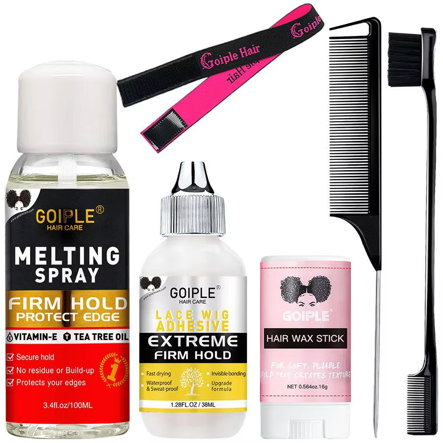 Kit d'installation de perruques Goiple 6 pièces avec colle pour dentelle et spray de fusion