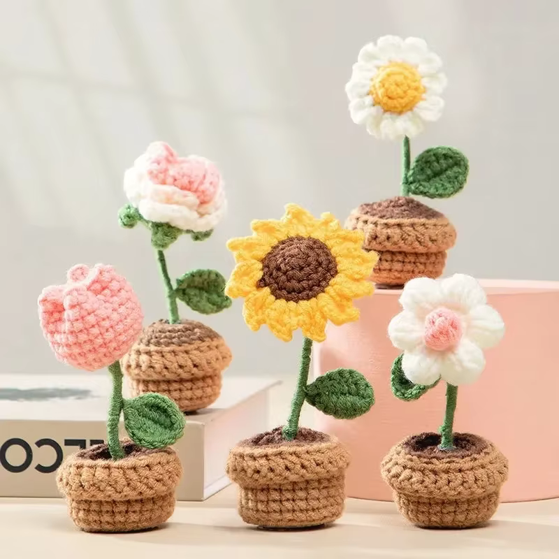 Fleurs au crochet tournesol, fleurs tricotées, cadeau de remise de diplôme, cadeau pour invité de mariage, fleur artificielle, accessoires de bureau, décoration de mariage, Girasol