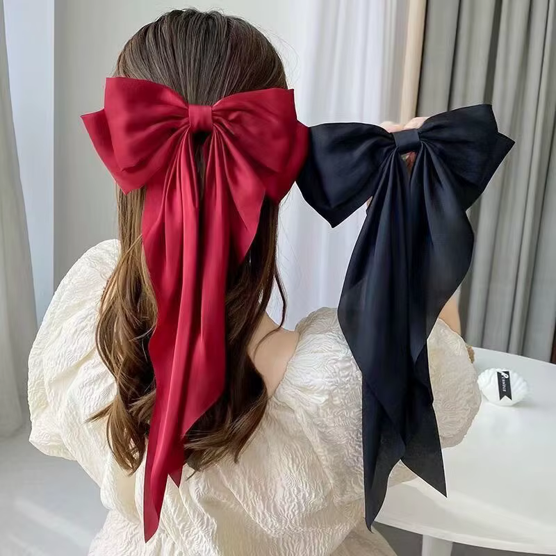 Pince à Cheveux Élégante en Satin de Couleur Unie pour Fille