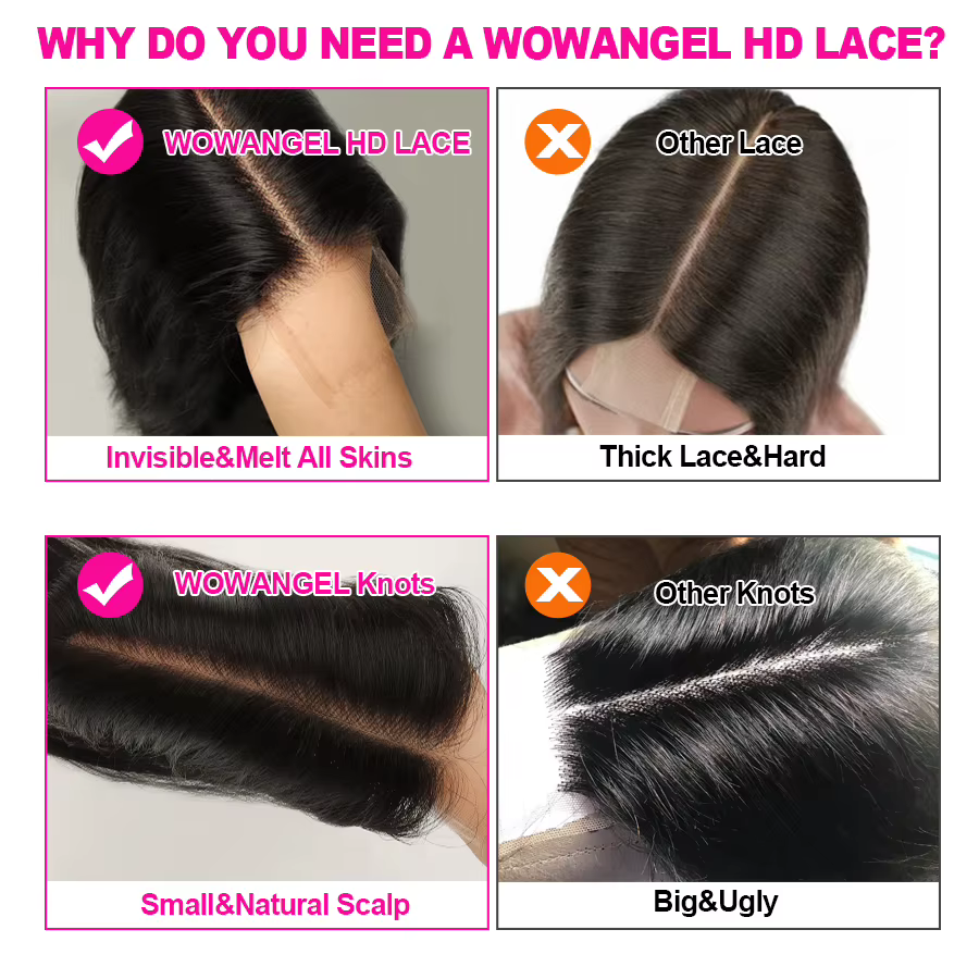 Wow Angel 2x6 HD dentelle fermeture avec paquets cheveux humains raie profonde fondu peaux 30 32 pouces brésilien