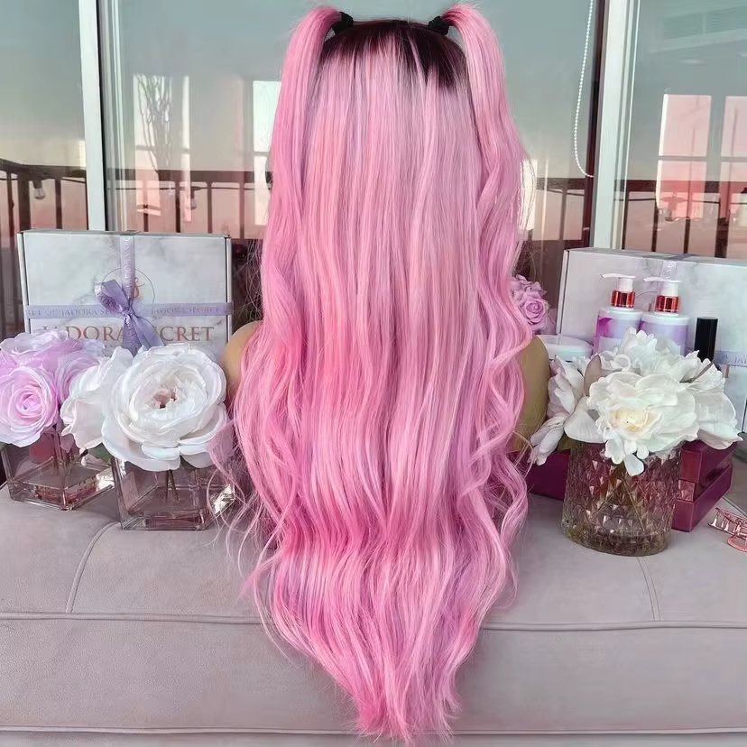 Perruque Lace Front Wig Synthétique Ombrée Rose