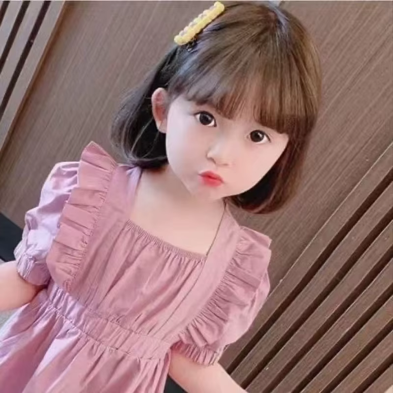 Perruque Synthétique Noire Bobo avec Frange Courte et Lisse pour Fille