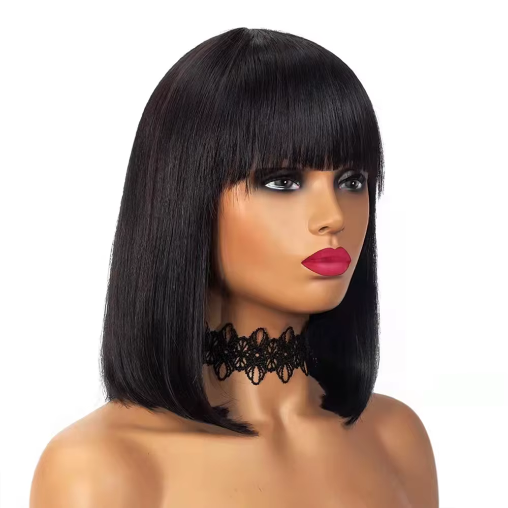 Perruque brésilienne courte Bob avec frange pour femme