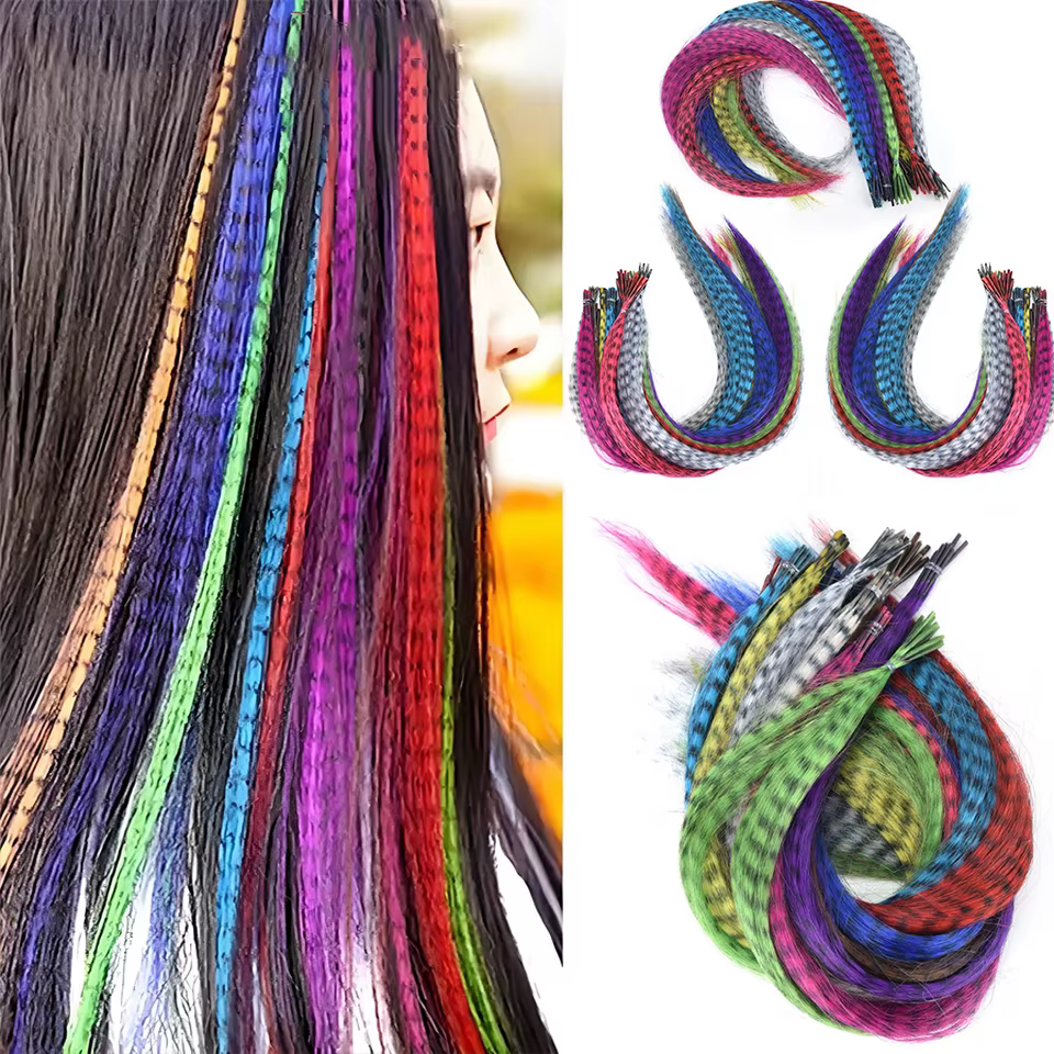 Extensions de cheveux synthétiques en plumes colorées