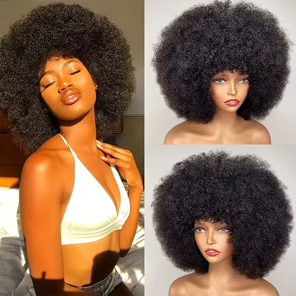 Perruques en cheveux humains bouclés afro pour femmes noires