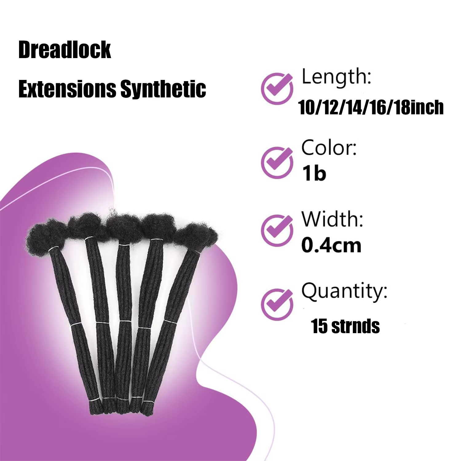 Extensions de dreadlocks synthétiques 15 brins de 10/12/14/16/18 pouces