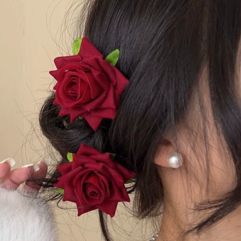 Pince à cheveux rose rouge pour femme
