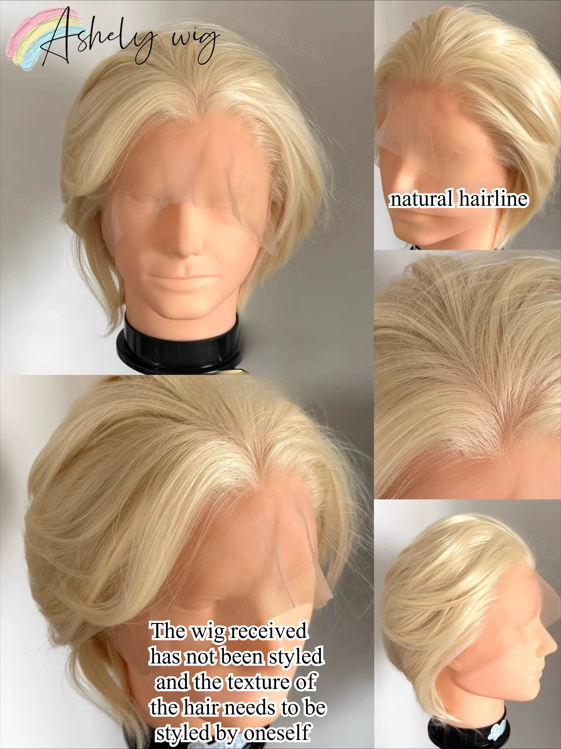 Perruque Lace Front Wig synthétique courte Blonde pour hommes