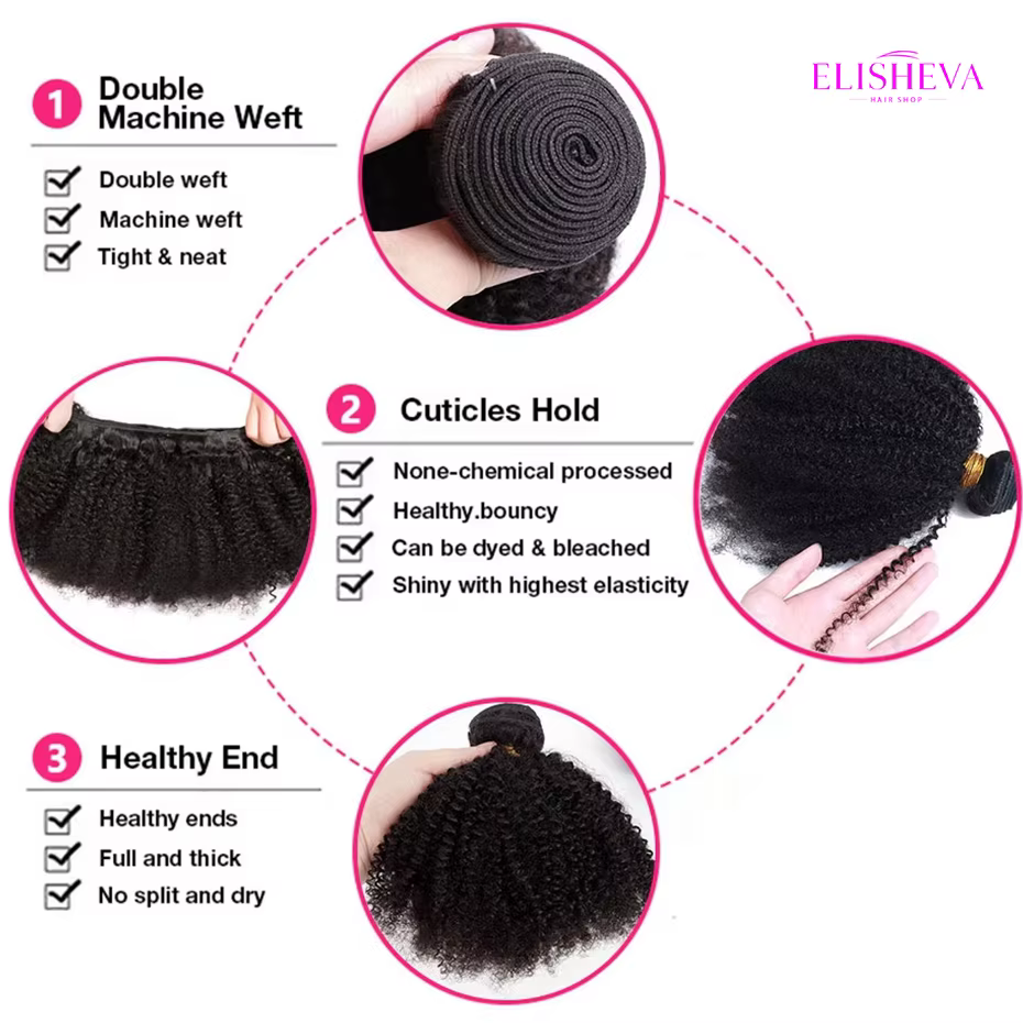 ELISHEVA Lot de 1/3/4 mèches de cheveux humains indiens bruts