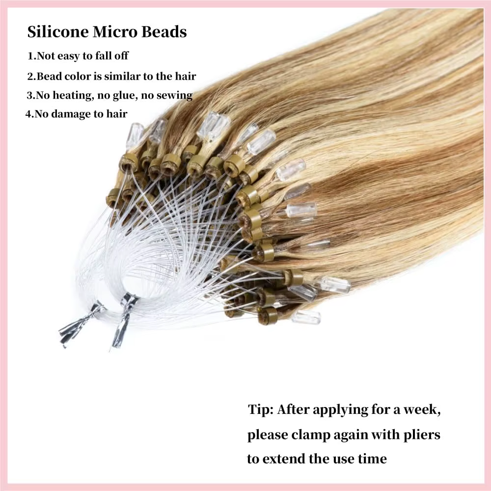 Extensions d'anneaux micro-boucles 100% cheveux humains