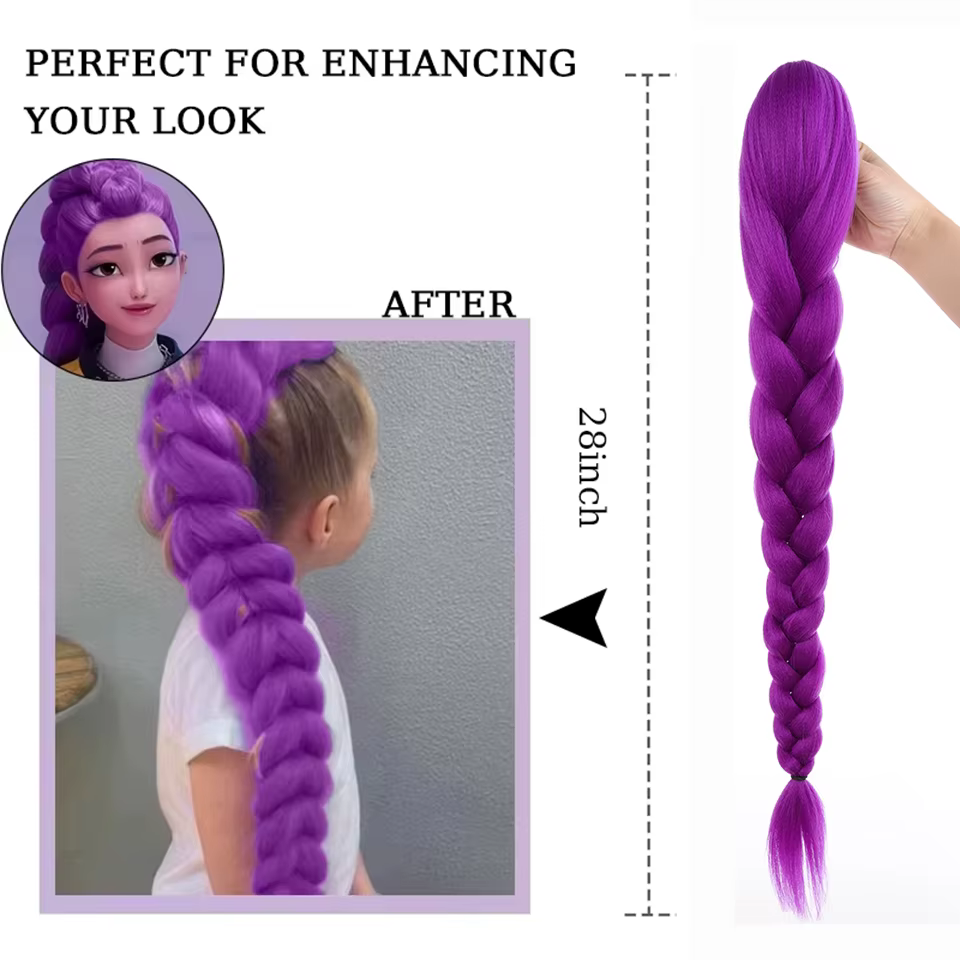 28 pouces cheveux synthétiques longs tressés violet