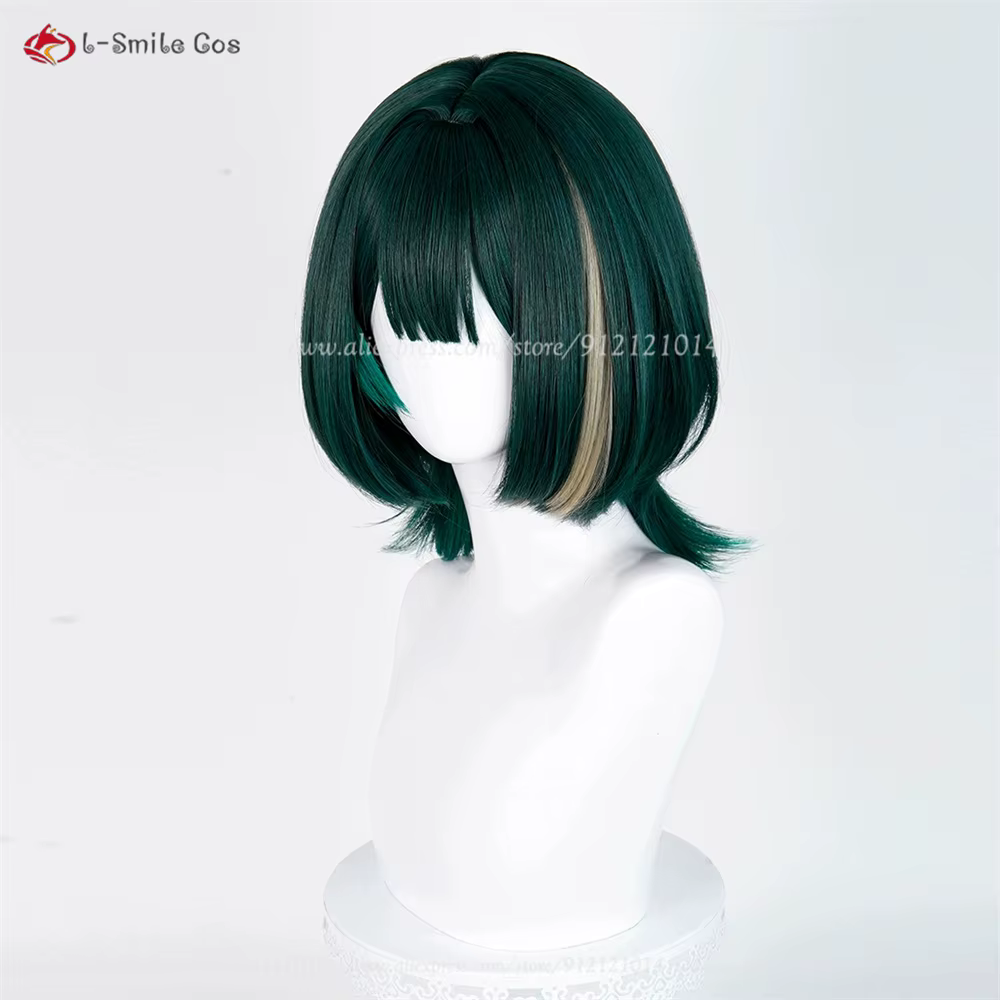 Nefer Cosplay perruque 36 cm vert reflets perruques pour femmes