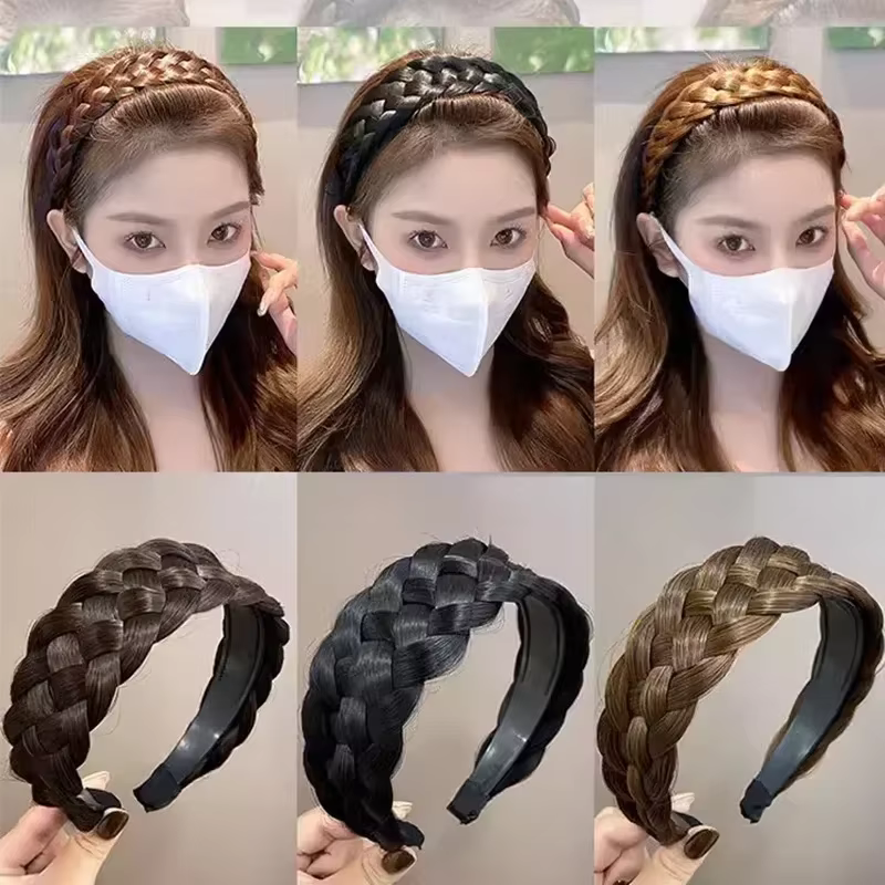 Twist perruque bandeaux pour femmes larges tresses en arête de poisson
