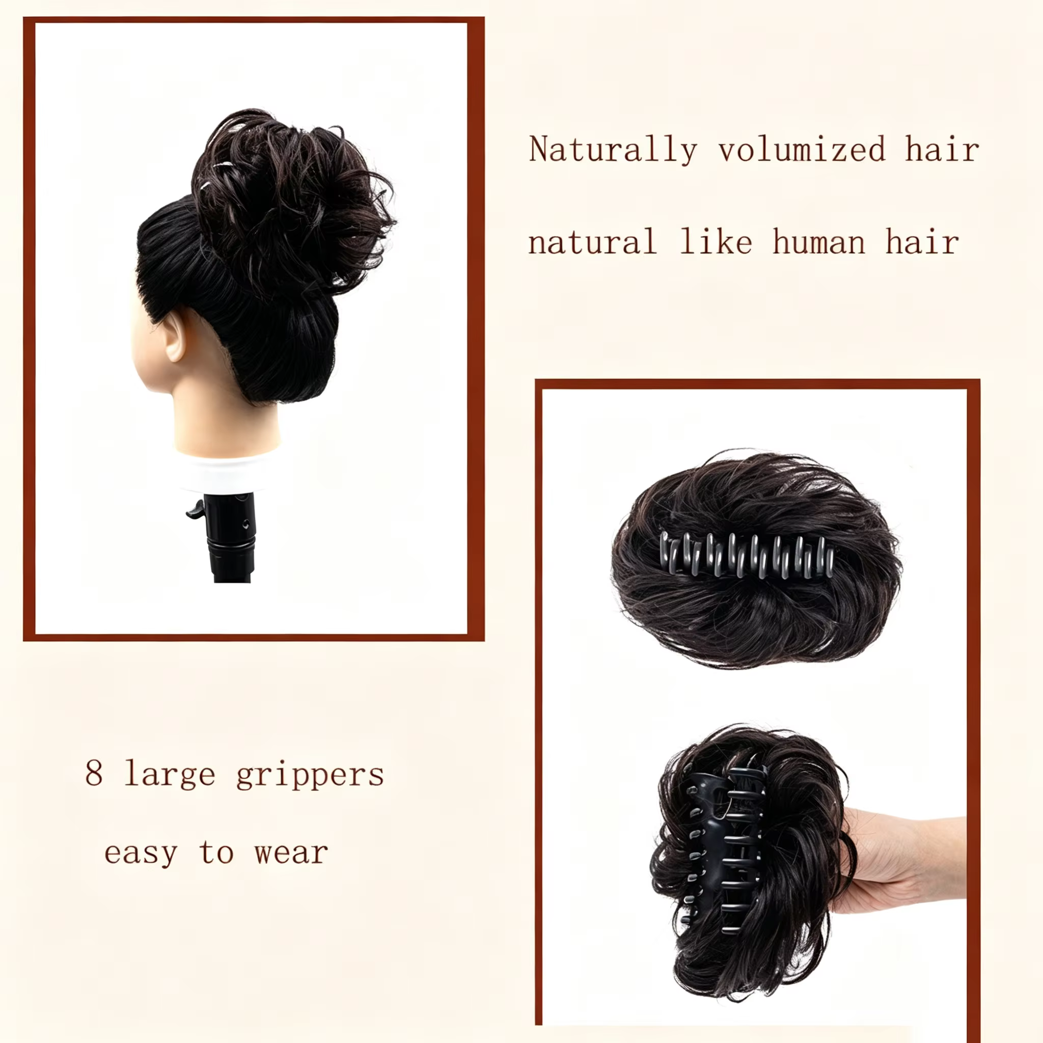 Pince à griffes Chignon désordre morceau de cheveux 100% vrais