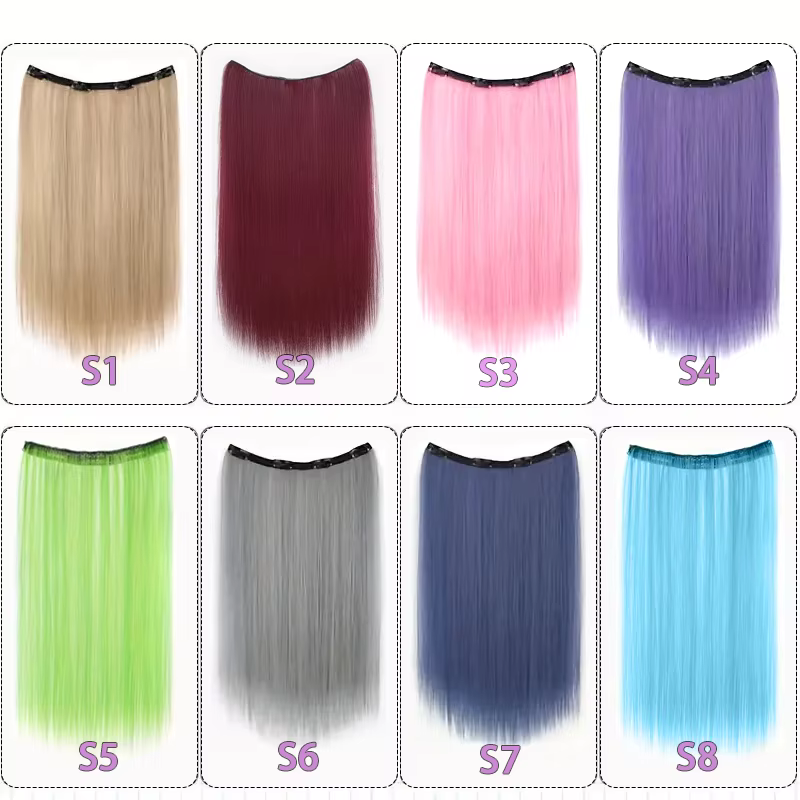 Extension de cheveux synthétiques colorés longs et lisses invisibles de 22 pouces
