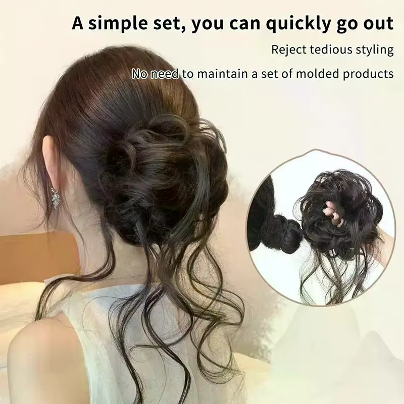 Chignon synthétique élégant et bouclé avec élastique, extension de cheveux volumineuse pour usage quotidien et occasions spéciales