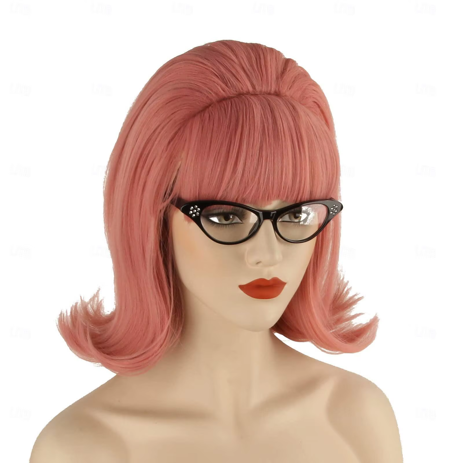 HAIRJOY cheveux synthétiques rose updo perruque 70s Pinup Pelucas 60s ruche Look Vintage Halloween Costume femmes