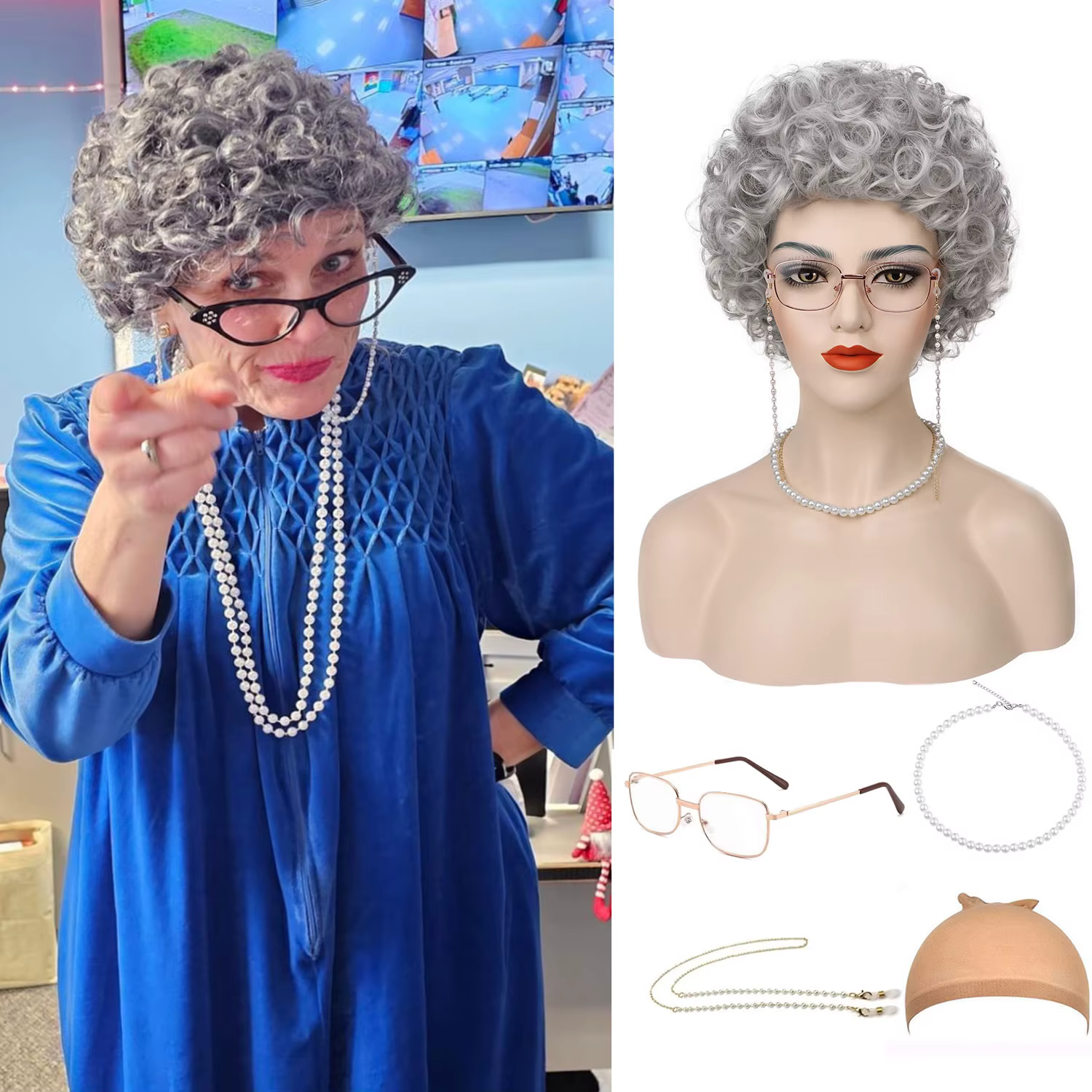 JOPearl-Perruque Cosplay Synthétique Grise pour Femme
