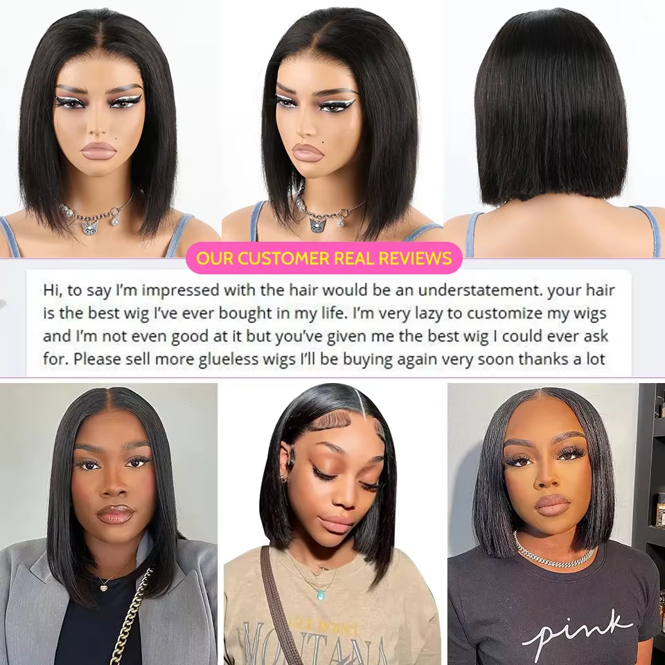 Wear And Go perruques sans colle cheveux humains fermeture pré-épilée Bob