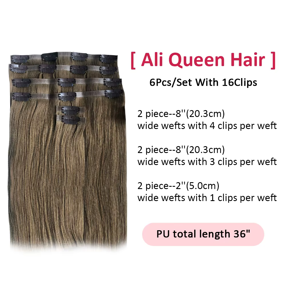Ali Queen cheveux brésilien pince droite en PU Extensions