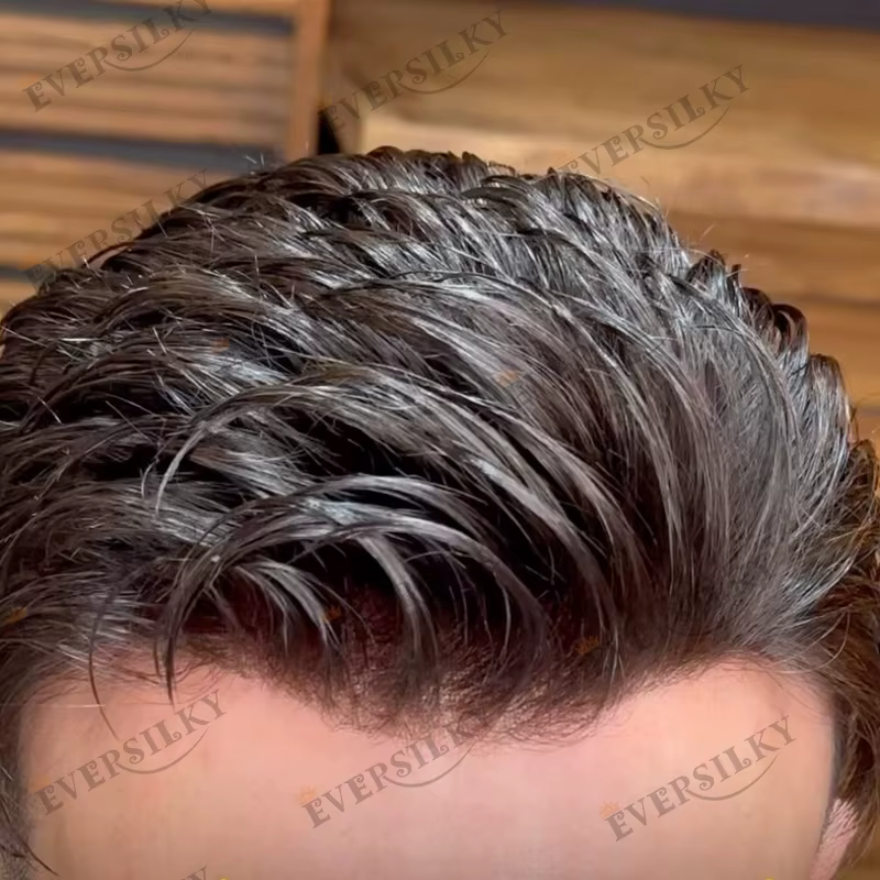1B40 1B65 gris cheveux humains hommes toupet indécutable 0.1mm Pu Base homme perruques remplacement naturel délié cheveu