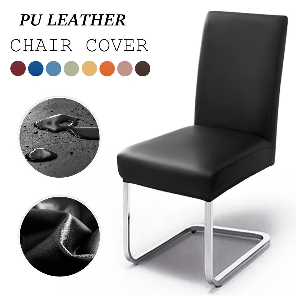 Housses de chaise imperméables en cuir PU, housse de protection extensible pour siège de chaise, salle à manger, Restaurant, cuisine, couleurs unies