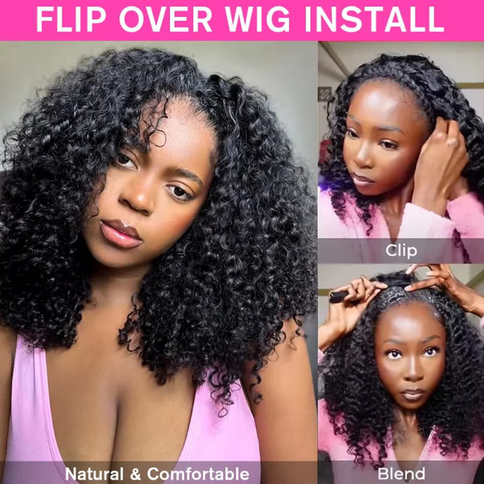 Perruque en cheveux humains bouclés afro naturels