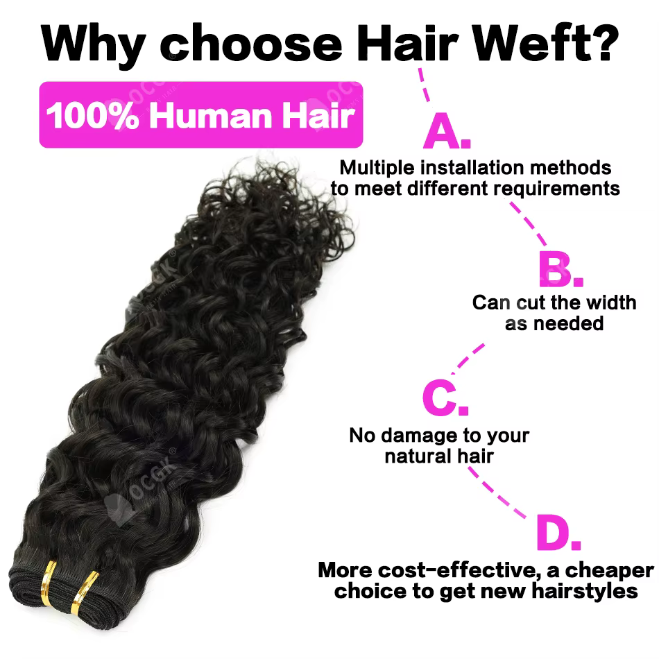 Extensions de cheveux naturels ondulés (Water Wave) en trame