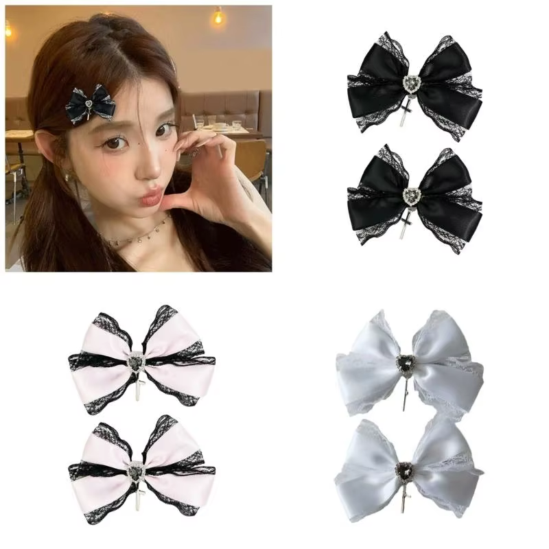 77He en dentelle cheveux coulins noirs Clip coiffure Clip Clip Balletcore
