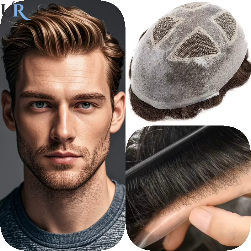 Douglas toupet perruques pour hommes respirant dentelle PU postiches mâle cheveux prothèse