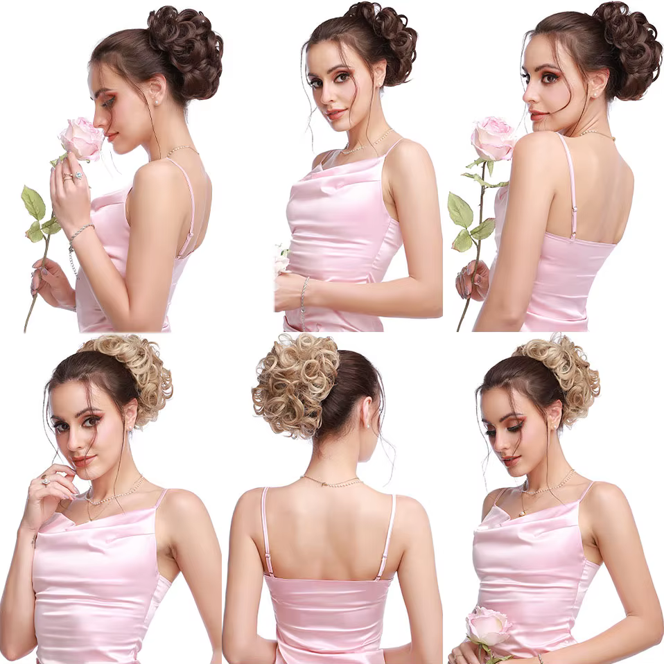 BENEHAIR cheveux synthétiques Chignon brun blond bouclés