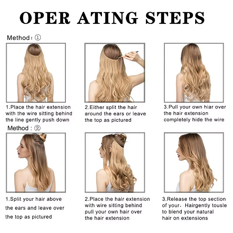 Extensions de cheveux synthétiques invisibles de 20 pouces pour femmes