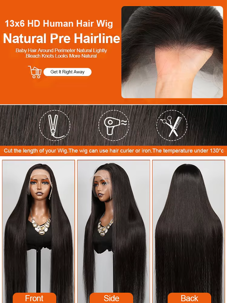 220% 40 42 pouces 13x6 os droit HD dentelle avant perruques de cheveux humains brésilien pré plumé 250 densité