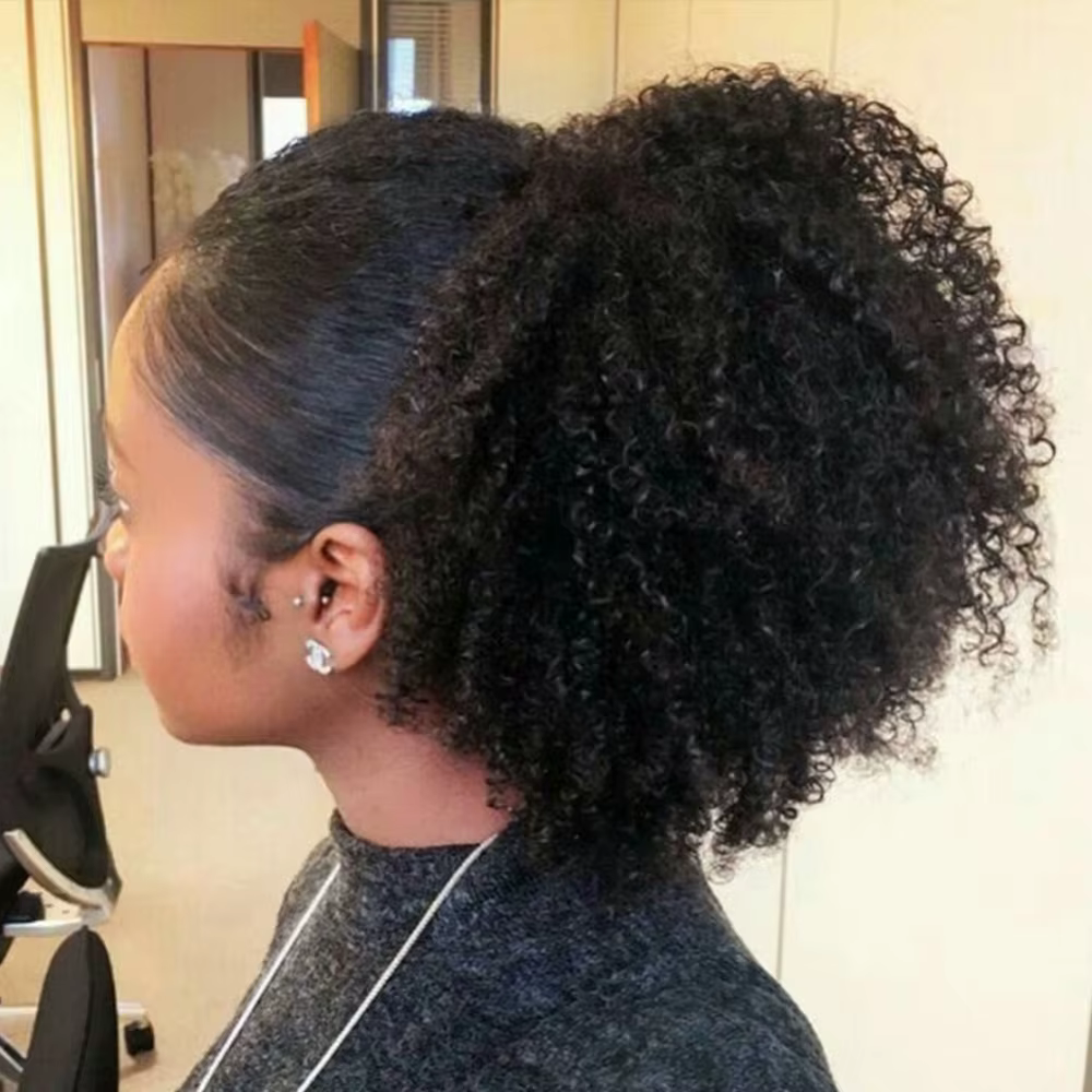 Extension de queue de cheval à clipser en cheveux humains mongols Remy, bouclés afro crépus, à enrouler, pour femmes noires