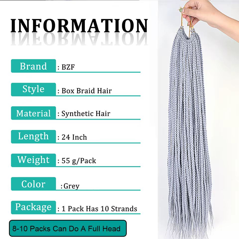 Extensions de Tresses Synthétiques Grises au Crochet pour Femme
