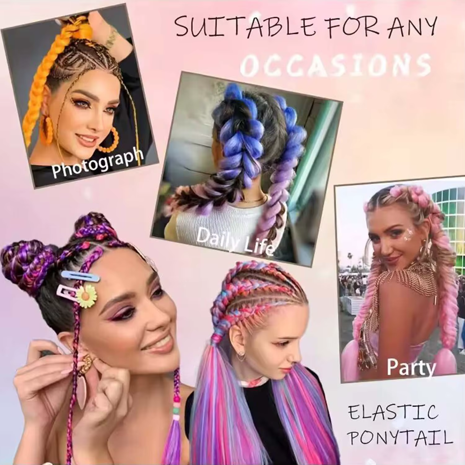 Extensions de cheveux synthétiques violettes, cheveux de tressage colorés, longue queue de cheval tressée droite, postiche pour femmes, accessoires pour cheveux