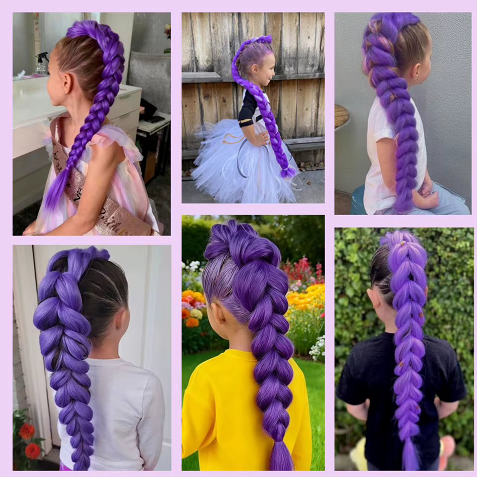 28 pouces cheveux synthétiques longs tressés violet