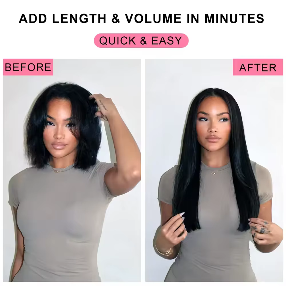 Extensions de cheveux naturels noirs lisses à clips