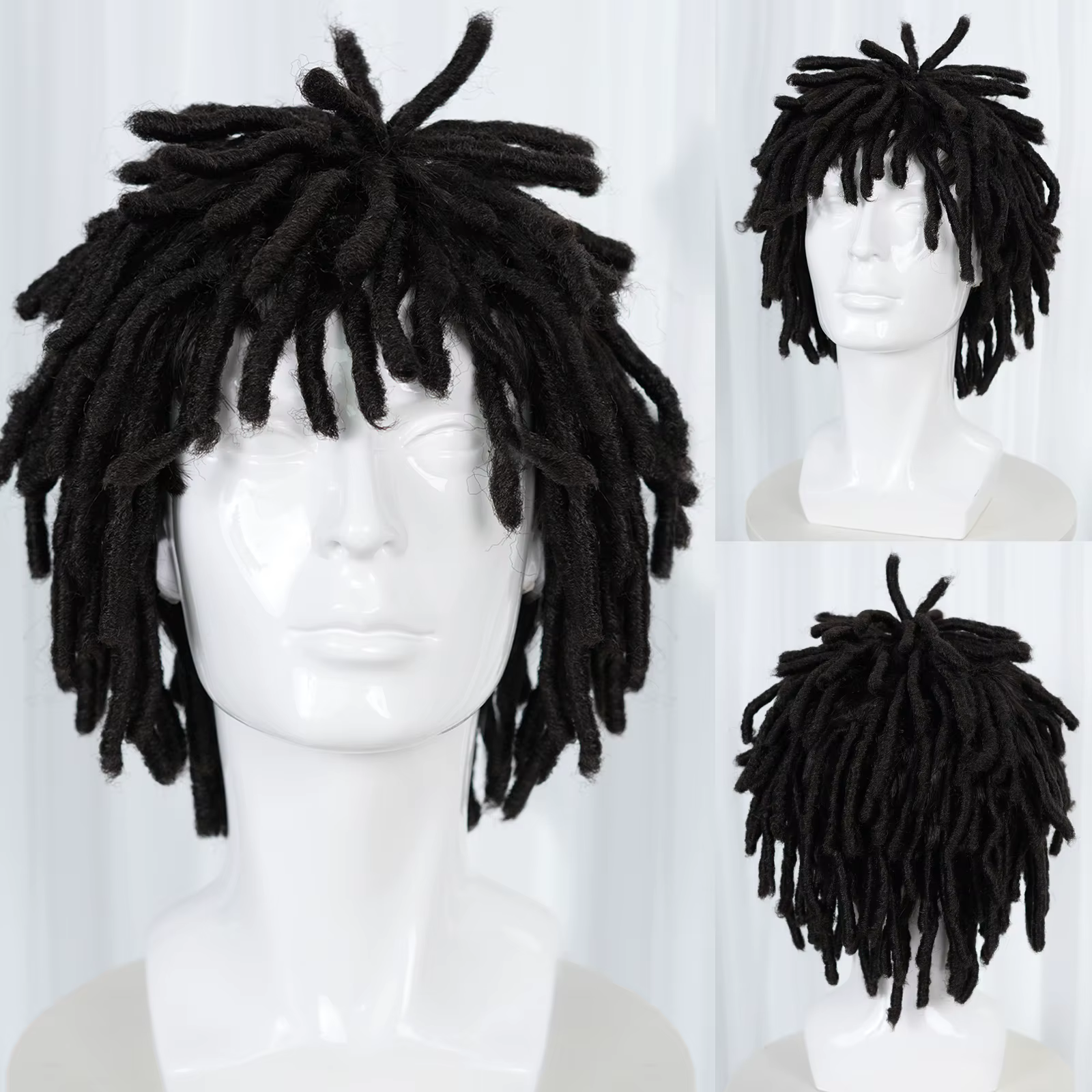 Perruque synthétique courte noire à dreadlocks pour hommes – Coiffure Locs texturée élégante et authentique pour la mode
