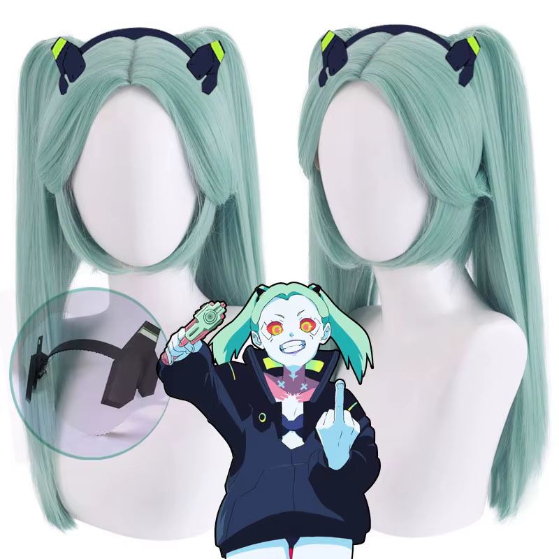 Perruque de Cosplay Rebecca Anime Cyberpunk Edgerunners, perruque synthétique à double queue de cheval bleu cyan, résistante à la chaleur