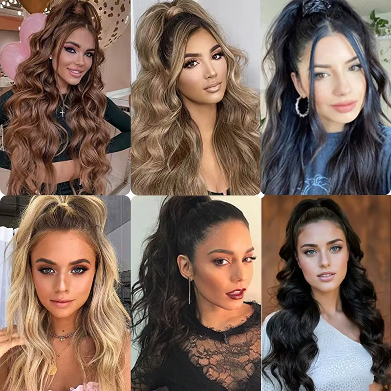 WIGSIN synthétique 32 pouces longue vague bouclée queue de cheval Extension de cheveux Flexible enrouler autour de faux postiche pour les femmes